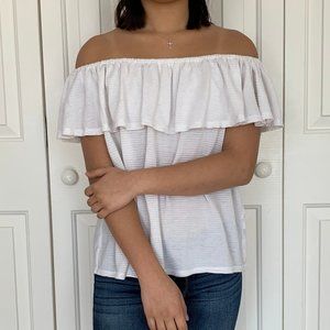 Off shoulder ruffle white top